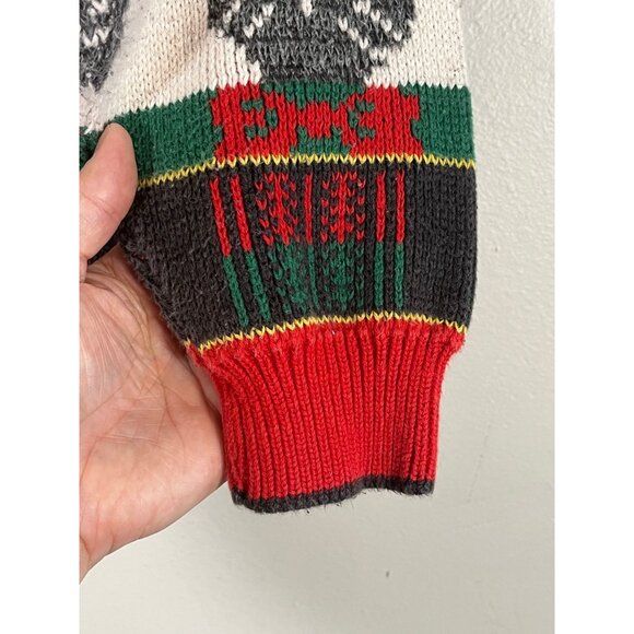 Vintage Knit Christmas Sweater S Cat Plaid Festive Holiday 80s Retro Classic - Picture 4 of 11